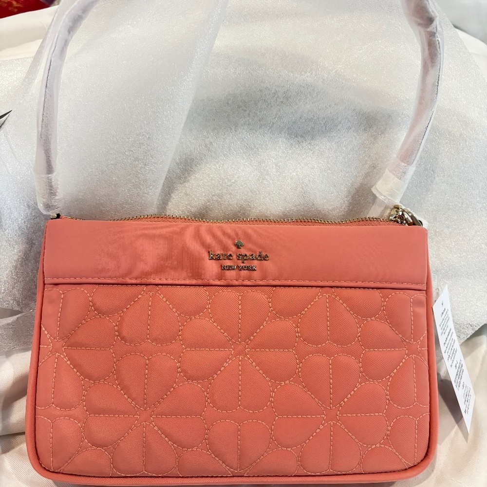 Kate Spade Flower Quilted Fabric Convertible Wristlet Terracotta